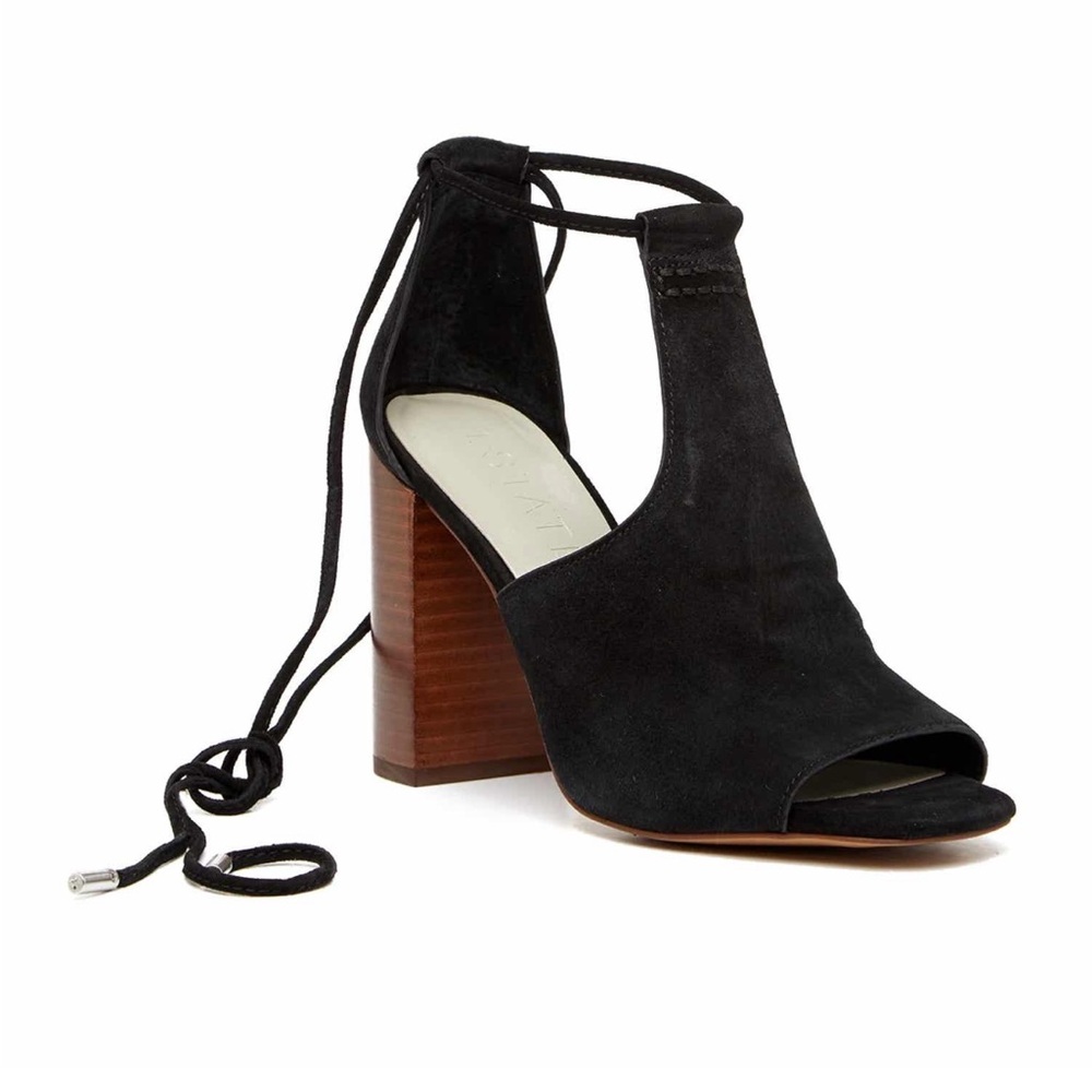 1. State Black Tilya Suede Block Heel Sandals With Tie Strap - Picture 3 of 9